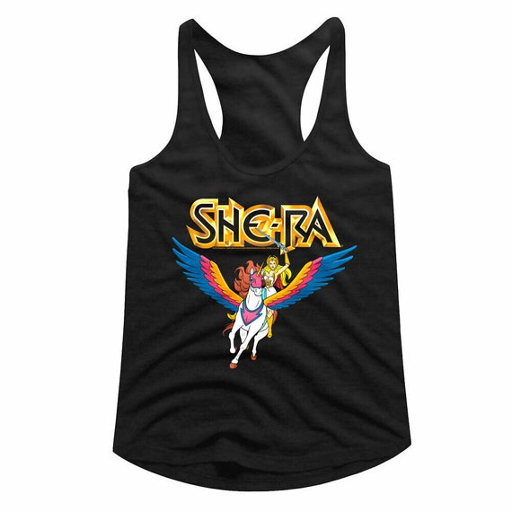 She-Ra Womens Tank Top Masters of The Universe She Ra Riding Swiftwind Unicorn Graphic Tee Vintage 80s Cartoon Princess of Power Adora