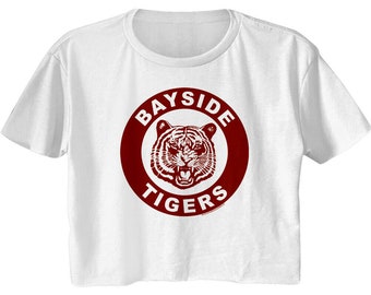Bayside Tigers Emblem Crop Top Saved by the Bell Women's Graphic Tee 90s Sitcom TV Show Merch Womens Summer Fashion Gift For Her