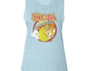 She Ra Tank Top She-Ra Rainbow Brite Shirt Masters of the Universe Women&#39;s Muscle Blue Top Princess of Power Tank Strong Woman Tee