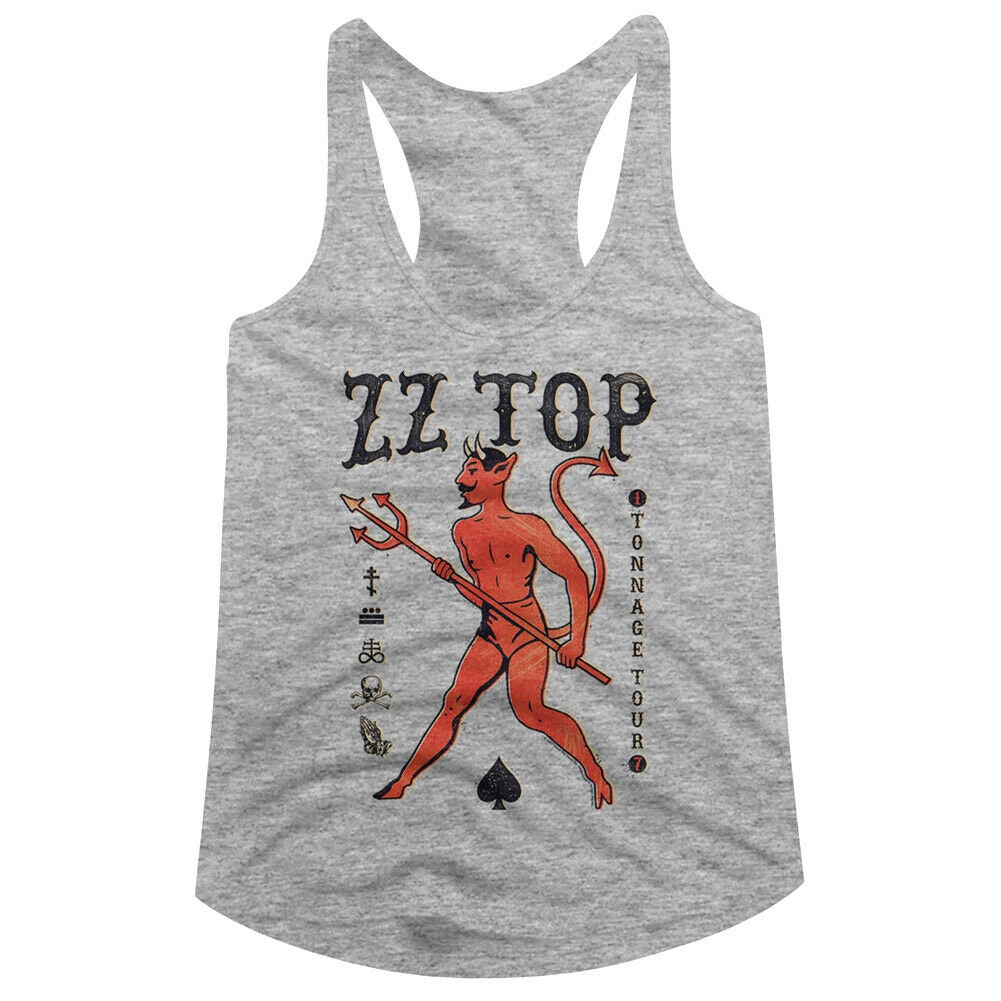 Discover ZZ Top Women's Tanktop | The Tonnage Tour Satan Sleeveless Graphic Tee | American Rock Band Tour Merch | Music Concert Top | Gift For Her
