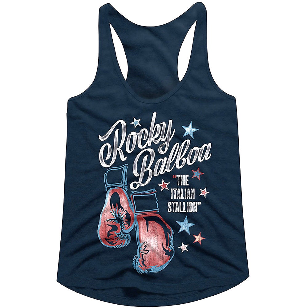 Discover Rocky Balboa Womens Tank Top Italian Stallion Navy Top Boxing Gloves Racerback Sleeveless Top Vintage Clothing Best Workout Gift For Her