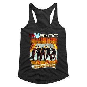May include: Black tank top with a graphic of the boy band *NSYNC. The graphic features the band members on a stage with the text "No Strings Attached".