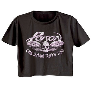 Poison Band Women's Crop T-Shirt Old School Rock n Roll Cropped Tee Winged Skull Rock Band Tshirt Biker Tattoo Lover Music Girls Wear image 1