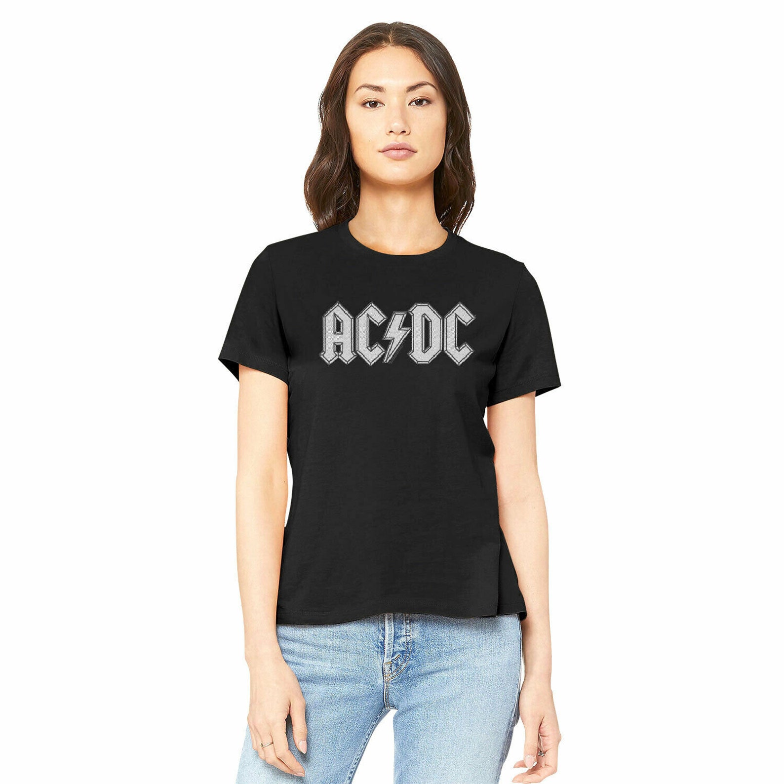 ACDC Logo Rock N Roll T-shirt AC/DC Patch Shirt Women's Black T-shirt ...