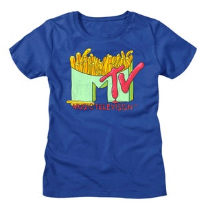 MTV French Fries Logo T-Shirt America Music Television Logo Shirt Ketchup Fast Food Chips Classic MTV Merch Vintage 80s Tee For Women