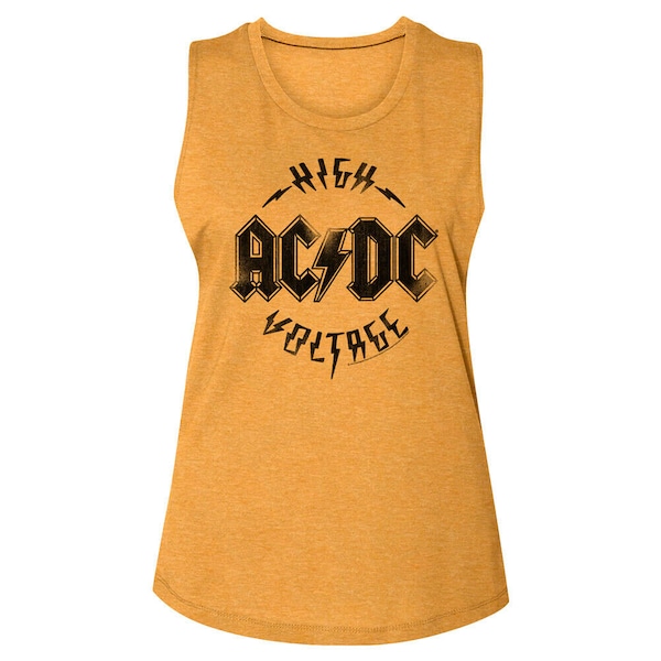 ACDC Women's Tank Top High Voltage Album Cover Yellow Graphic Tanktop Rock Band Concert Tour Merch Sleeveless Shirt Classic