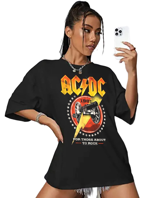 ACDC Oversize Women s Shirt AC DC Cannon Lightning Bolt Graphic