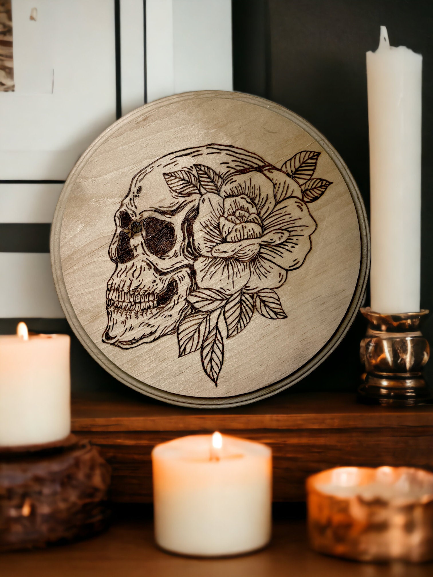 Pyrography Wood Burning Skulls Wood Art Hand Painted Acrylic Landscape  Skulls Goth Details Dark — Art by Karlee Beth Barr