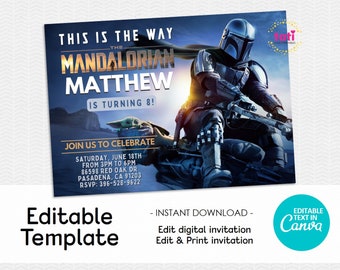 Mandalorian Birthday Template Invitation - Editable Birthday Invitation - Printable Birthday Invitation - Mandalorian Birthday Invitation