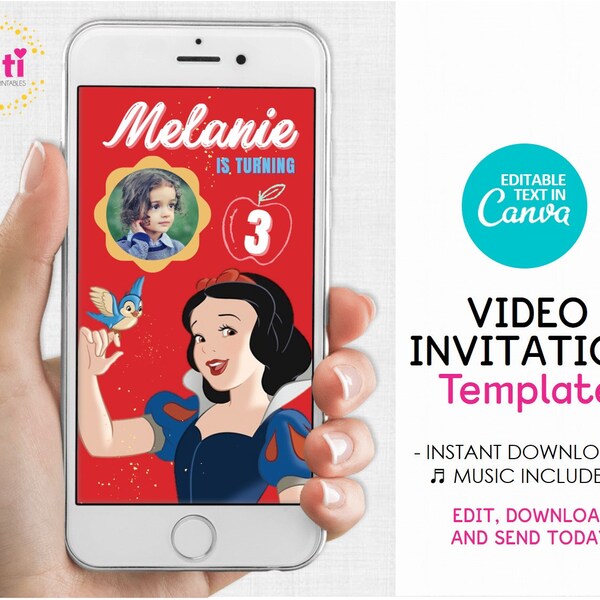 Snow White Video Invitation Template - Snow White Invitation - Snow White Birthday Editable Video Invitation - Blanca Nieves Invitacion