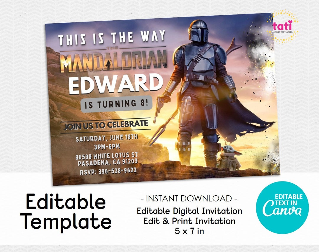 Mandalorian Birthday Template Invitation Editable Birthday Invitation ...