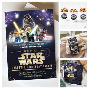 Birthday Editable Digital Template Invitation. Galaxy Jedi Celebration Invite. Kids Teens Party Text Card. Tags and Round Labels