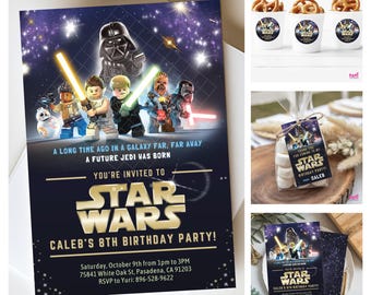Birthday Editable Digital Template Invitation. Galaxy Jedi Celebration Invite. Kids Teens Party Text Card. Tags and Round Labels