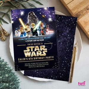Birthday Editable Digital Template Invitation. Galaxy Jedi Celebration Invite. Kids Teens Party Text Card. Tags and Round Labels image 7