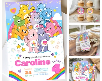 Bears Birthday Invitation. Editable Digital - Printable Invite and Thank You Tags. Ready to Print Round Labels