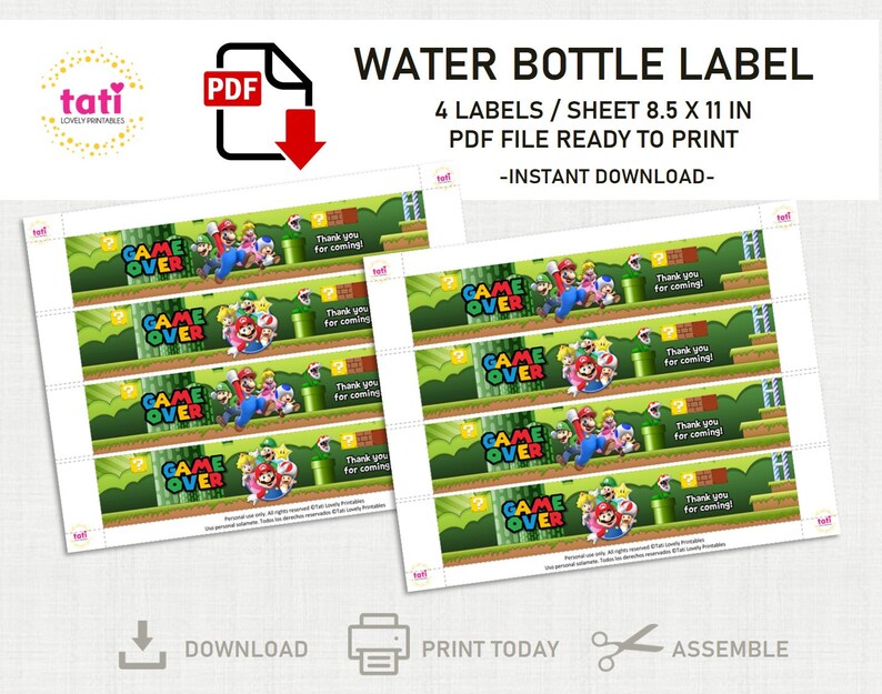 Mario Labels Mario Water Bottle Labels Super Mario Party | Etsy