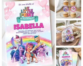 Birthday Invitation. Editable Digital and Printable Template Invite, Thank You Tags. PDF Ready to Print Round Labels