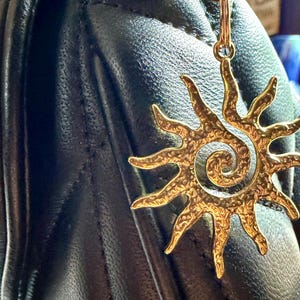 Spiral Sun Bag Charm | Gold Sun Keychain, Vintage Accessory