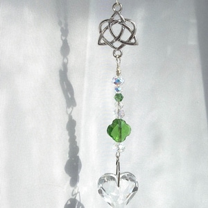 Handmade Celtic Car Charm – Celtic Knots, Shamrock, Agate, Crystal Prism Rearview Mirror Accessory