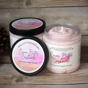 Sugar Scrub | Cocoa Butter Cashmere - 8oz Foaming Sugar Scrub, Whipped Soap Scrub, Non-greasy and rinses clean, Sugar Whipped Soap