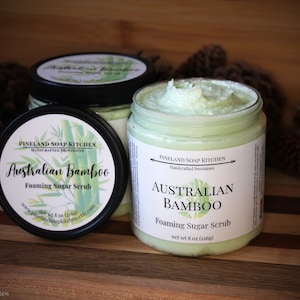 Foaming Sugar Scrub | Australian Bamboo Scent - 8oz Whipped Soap Scrub, Non-greasy and rinses clean, Sugar Whipped Soap, Fresh Clean Scent