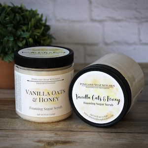 Foaming Sugar Scrub | Vanilla Oats & Honey - 8oz Whipped Soap Scrub, Non-greasy and rinses clean, Sugar Whipped Soap, Sugar Body Scrub