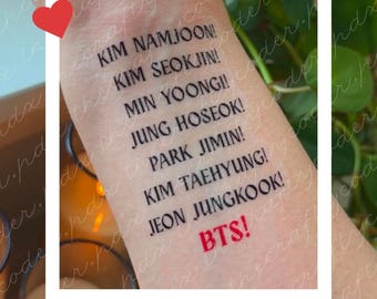 Kpop Concert Chant Temporary Tattoo | Member Name Cheat Sheet | Festival & Concert Body Art