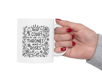 ACOTAR Doodle Ceramic Mug - Fantasy Book Lover Gift, Sarah J. Maas Inspired, A Court of Thorns and Roses Fan Art Coffee Cup