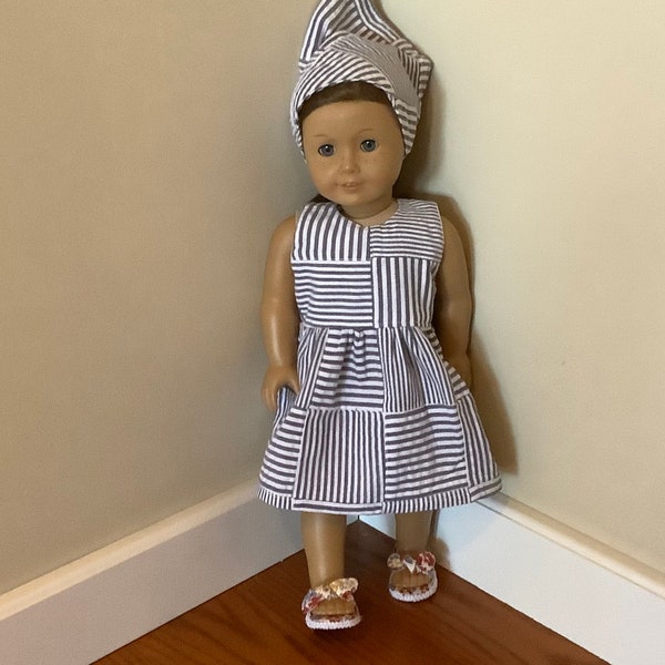 Dress made to fit American Girl and Our Generation dolls / Handmade dress with bowtie sandals and kerchief