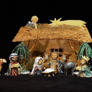 Bethlehem Nativity Scene with Baby Jesus Mary and Joseph, Christian Home Christmas Decor, Handmade Ceramic Manger and three wise men