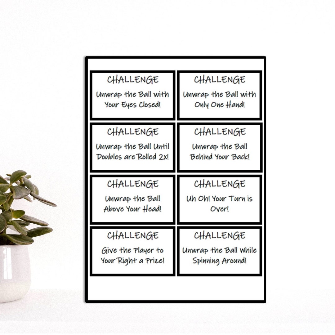 Plastic Wrap Ball Challenge Cards & Instructions Etsy
