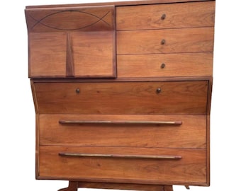 Free Shipping Within Continental US - Vintage Mid Century Modern Dresser by John Cameron Custom Made Wood and Metal Handles.