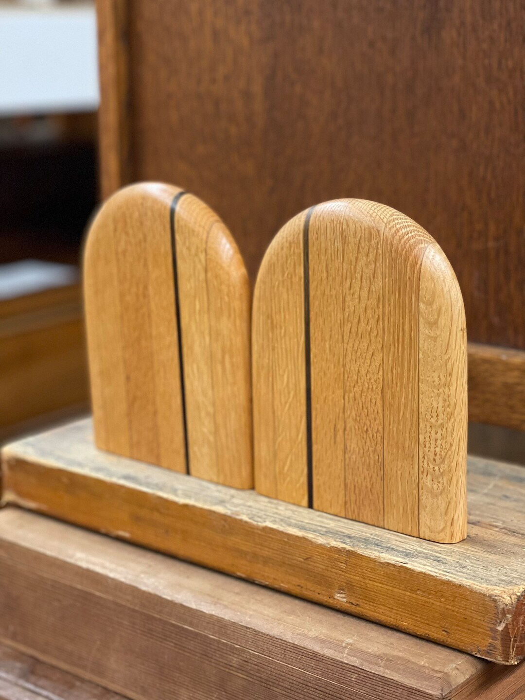 Vintage Wooden Bookends Design Decor Storage Books Wood Design