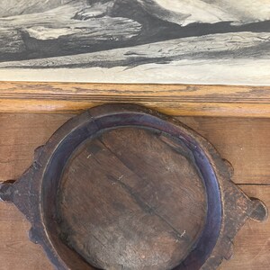 Vintage Primative Style Wooden Tray with Handcarved Handles Antique style dark stain wood Wear consistent with age as pictured image 9