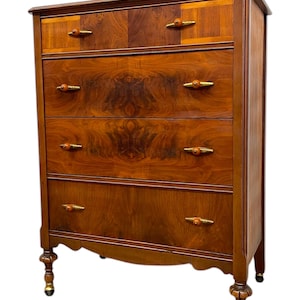 Free shipping within continental US - Antique Art Deco Dresser with Bakelite and Brass Finished Handles