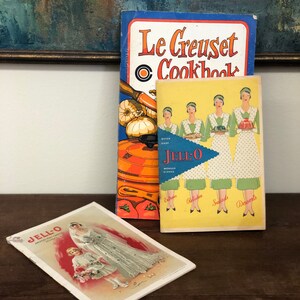 Vintage 1970s Le Creuset Cookbook and 1930s Jell-o Recipe book with original insert Print Decor Retro image 6