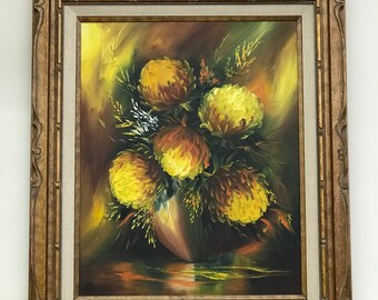 Vintage Oil Painting Mid Century Modern floral