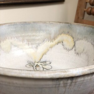 Handmade vintage ceramic white and blue studio pottery mid century modern signed decor bowl tray image 2