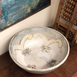 Handmade vintage ceramic white and blue studio pottery mid century modern signed decor bowl tray image 1