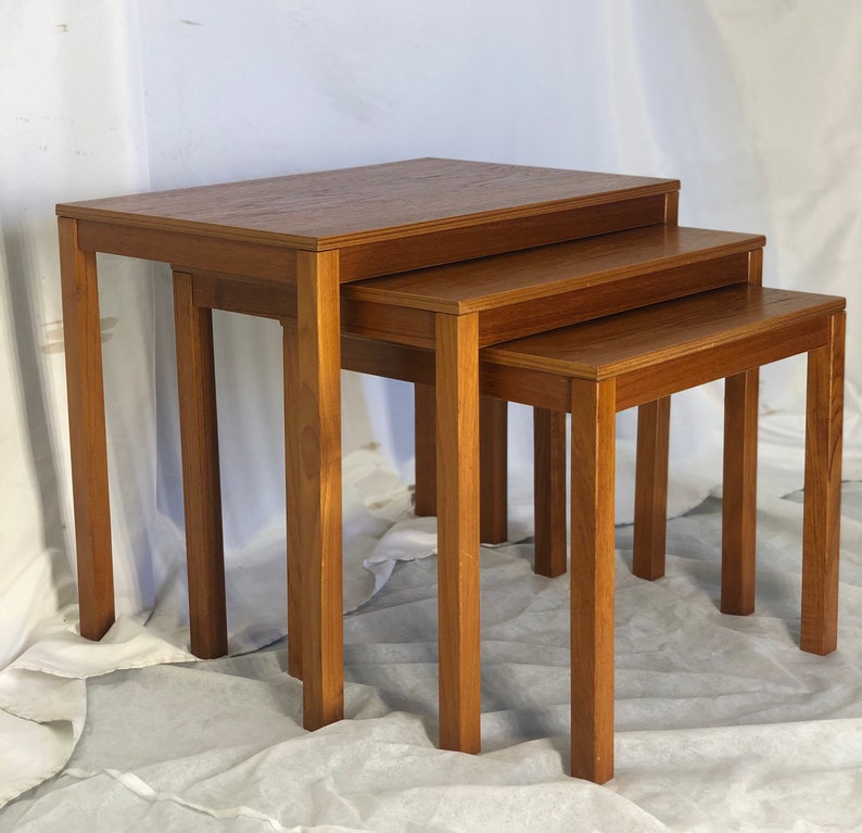 Free and Insured Shipping within US Vintage Danish Mid Century Modern Nesting Table Stand image 3