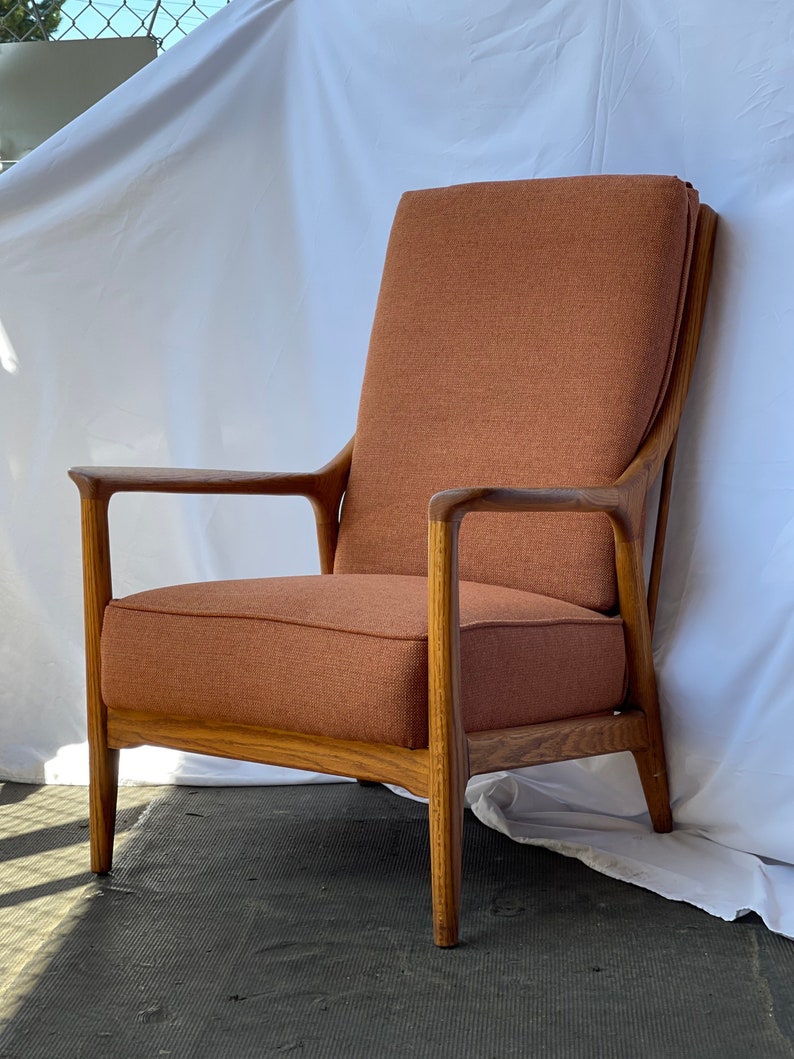 Free Shipping Within US Vintage Mid Century Modern Oak Sofa Lounge Chair by Jack Van Der Molen image 7