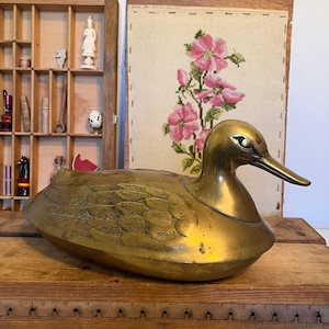 Free shipping within continental US - vintage mid century modern style brass duck with lid and bowl