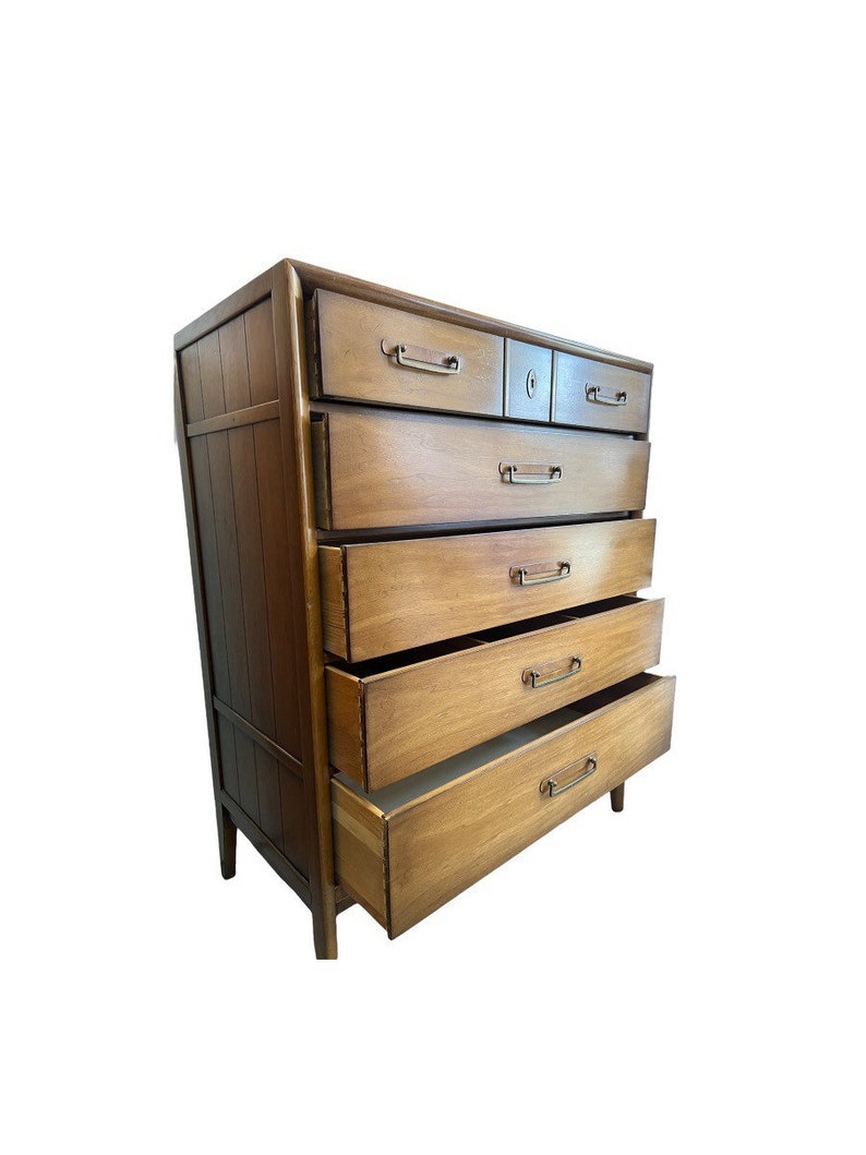 Free Shipping Within Continental US Vintage Drexel Solid Pecan Mid Century Modern Dresser Cabinet Storage Designed by James Bouffard image 6