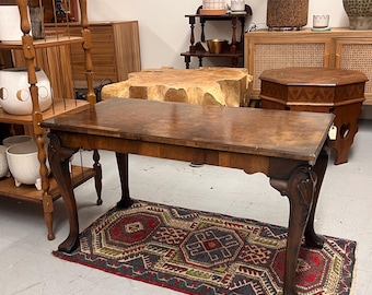 Free shipping within continental US - Antique Chippendale Style Solid Wood Coffee Table with Book Matched Walnut Burl Top. UK Import