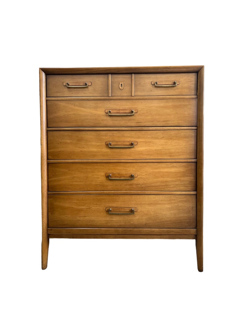 Free Shipping Within Continental US Vintage Drexel Solid Pecan Mid Century Modern Dresser Cabinet Storage Designed by James Bouffard image 3