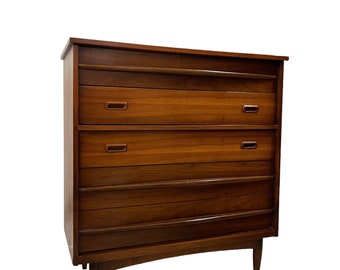 Free Shipping Within Continental US - Vintage Mid Century Modern Highboy Dresser with Dovetail Drawers