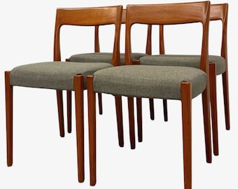 Free shipping within continental US - Set of 4 Mid Century Modern Dining Chairs with Sculpted Wood Frames and Upholstered Seats