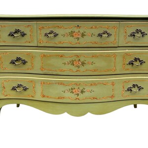 Free Shipping Within Continental US Vintage French Provincial Style Cherry Wood Dresser by John Widdicomb. Hand Painted Floral Details. image 3