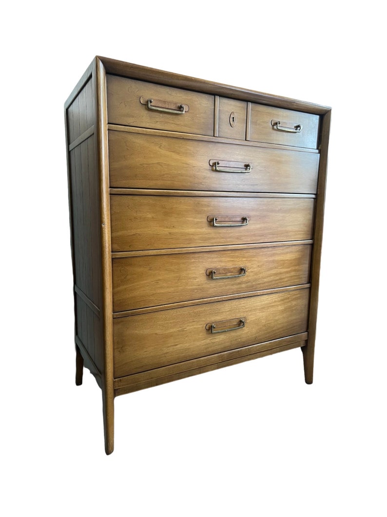 Free Shipping Within Continental US Vintage Drexel Solid Pecan Mid Century Modern Dresser Cabinet Storage Designed by James Bouffard image 7