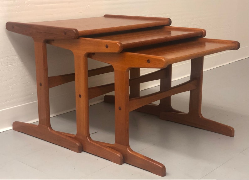 Free and Insured Shipping Within US Vintage 3 Piece Danish Style Mid Century Modern MCM Nesting Table Stand image 1